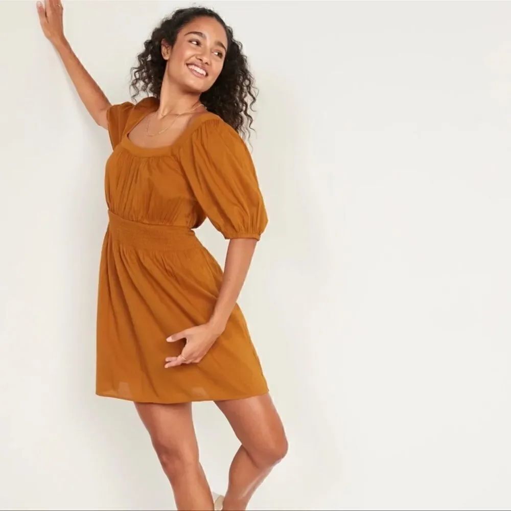 Old Navy Puff Sleeve Waist Defined Smock Flared Mini Dress Size S